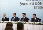 Başbakan Ahmet Davutoğlu ile Gençlik ve Spor Bakanı Akif Çağatay Kılıç, Onuncu Kalkınma Planı Öncelikli Dönüşüm Programları 3. Basın Toplantısına katıldı.